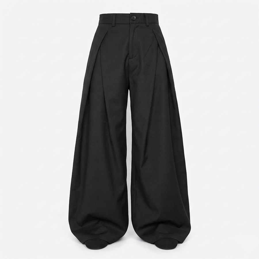 PLEATED WIDE LEG PANTS — black